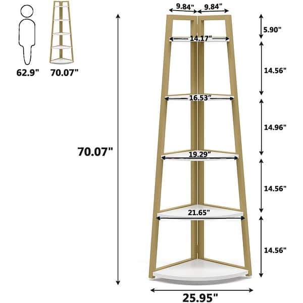 70 inch Tall Corner Shelf, Rustic Ladder Corner Bookshelf Bookcase
